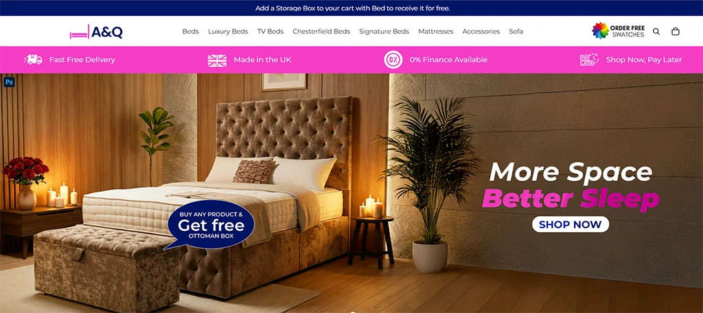AQ beds Shopify store Design and development by Asjad Ali web app developer