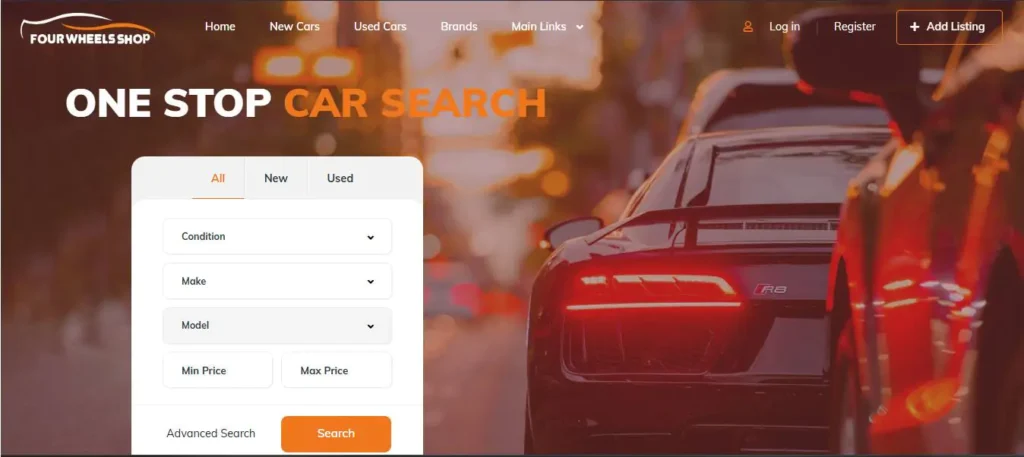 Four Wheels Shop Website Design and development by Asjad Ali web app developer
