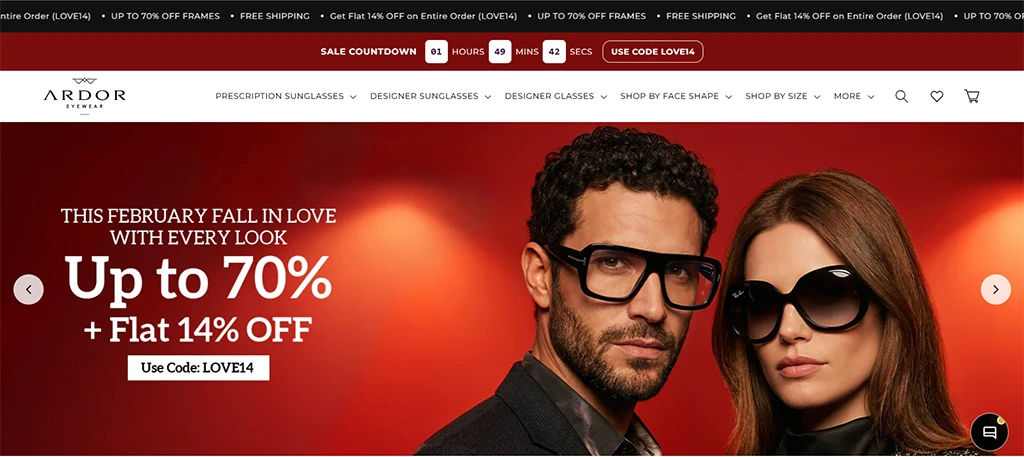 Home 24 ardor eyewear Shopify store Design and development by Asjad Ali web app developer